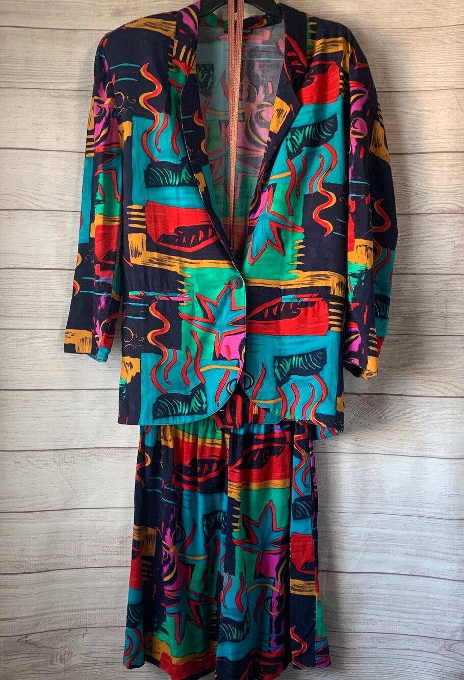 Vintage M.L. Sport Colorful Shorts and Blazer Outfit with Belt Size Small